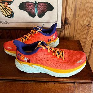 Hoka Clifton 8, Women's Running Shoes, Size 8B, Color-Fiesta/Bluing